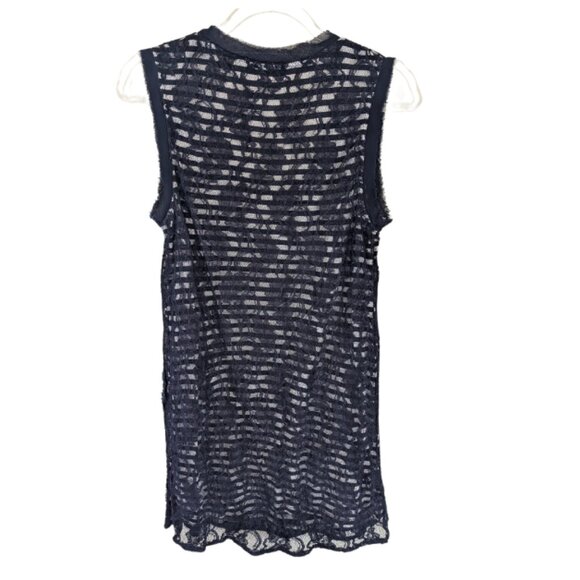 Anthropologie Meadow Rue Navy Blue Striped w/ Lace Overlay Tunic Tank Top Size M - Picture 3 of 8